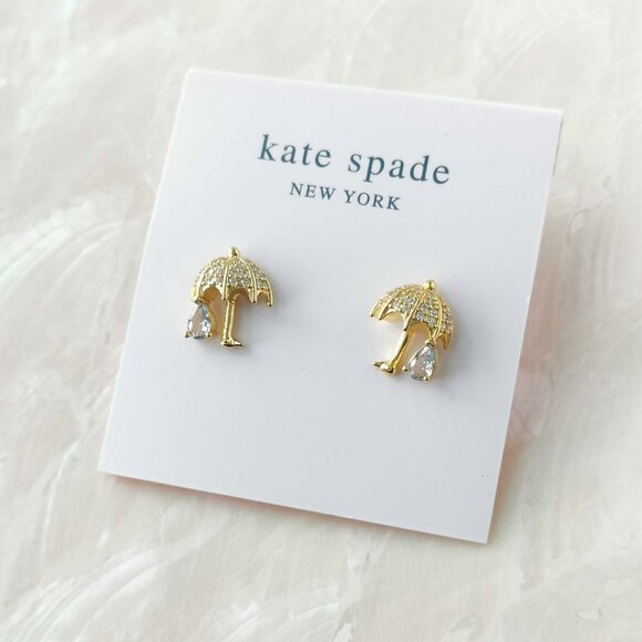 Kate Spade Jewelry - Kate Spade • Rain or Shine Pave Umbrella Gold Stud Earrings